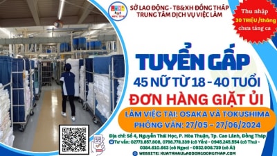 Tuyển gấp 45 nữ đi làm việc tại Nhật Bản hợp đồng 03 năm