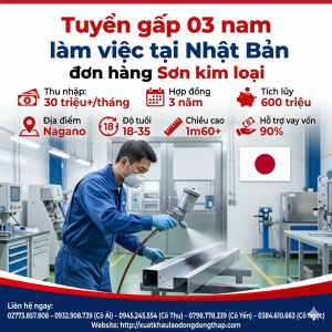 Tuyển gấp 3 nam làm việc tại Nhật Bản đơn hàng Sơn kim loại