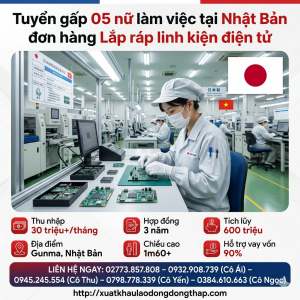 Tuyển gấp  5 nữ làm việc tại Nhật Bản đơn hàng Lắp ráp linh kiện điện tử