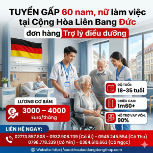 Tuyển gấp 60 nam nư làm việc tại Đức đơn hàng Trợ lý điều dưỡng