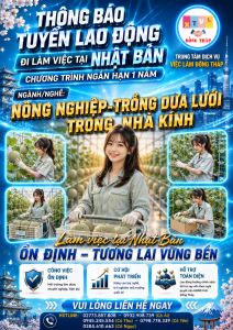 Tuyển gấp  20 nữ làm việc tại Nhật Bản đơn hàng Trồng dưa lưới trong nhà kính