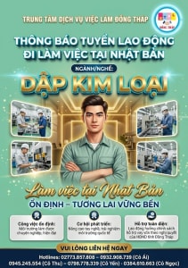 Tuyển gấp 5 nam làm việc tại Nhật Bản đơn hàng Dập kim loại
