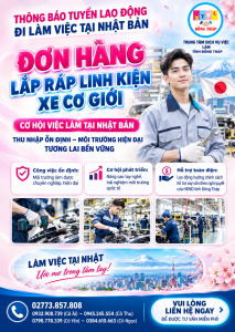 Tuyển gấp 10 nam làm việc tại Nhật Bản đơn hàng Lắp ráp linh kiện xe cơ giới
