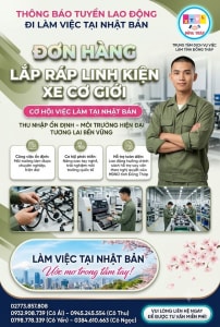 Tuyển gấp 6 nam làm việc tại Nhật Bản đơn Lắp ráp linh kiện xe cơ giới