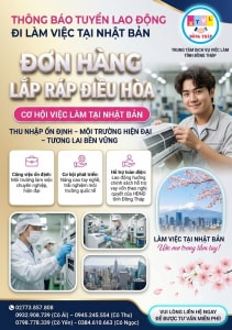 Tuyển gấp 6 nam làm việc tại Nhật Bản đơn Lắp ráp điều hoà