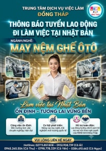 Tuyển gấp 10 nữ làm việc tại Nhật Bản đơn hàng May nệm ghế ô tô