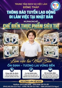 Tuyển gấp 18 nữ làm việc tại Nhật Bản đơn hàng Chế biến thực phẩm siêu thị