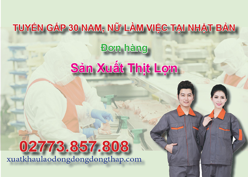 Tuyển gấp 30 nam, nữ làm việc tại Nhật Bản đơn hàng sản xuất thịt lợn