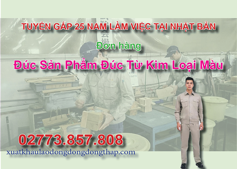 Tuyển gấp 25 nam làm việc tại Nhật Bản đơn hàng đúc sản phẩm đúc từ kim loại màu