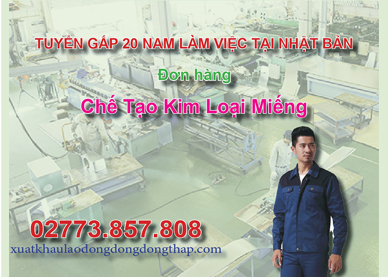 Tuyển gấp 20 nam làm việc tại Nhật Bản đơn hàng chế tạo kim loại miếng