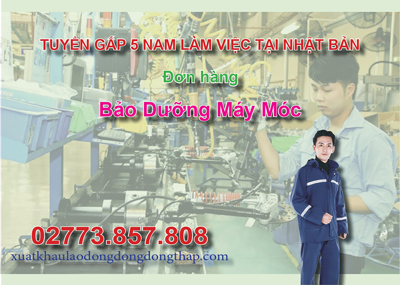 Tuyển gấp 5 nam làm việc tại Nhật Bản đơn hàng bảo dưỡng máy móc