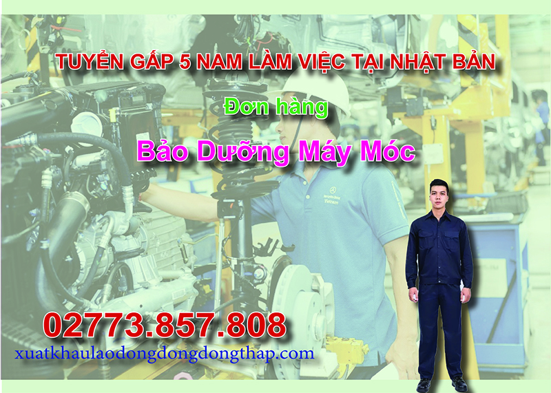 Tuyển gấp 5 nam làm việc tại Nhật Bản đơn hàng bảo dưỡng máy móc