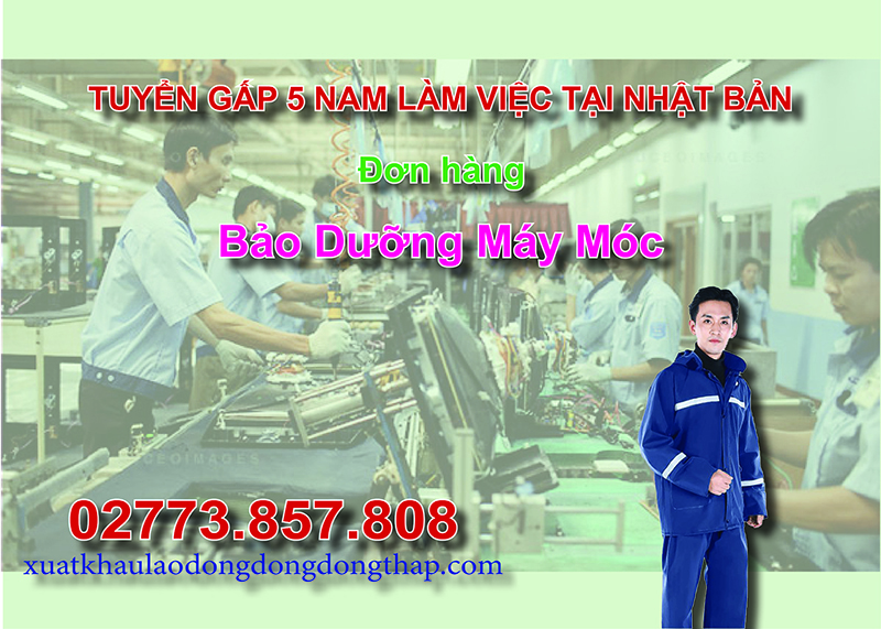 Tuyển gấp 5 nam làm việc tại Nhật Bản đơn hàng bảo dưỡng máy móc