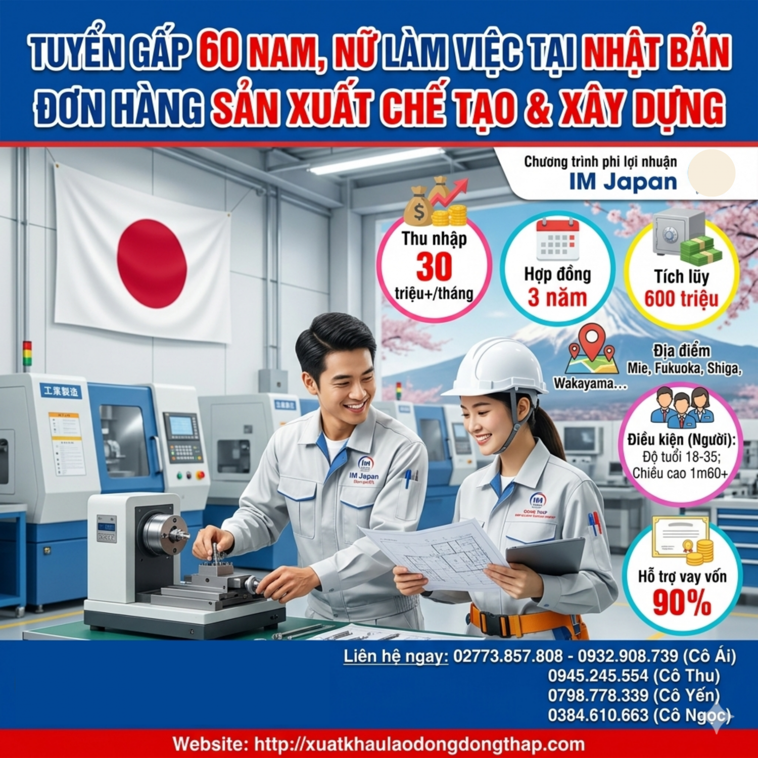 Tuyển gấp 3 nam làm việc tại Nhật Bản đơn hàng Dập kim loại