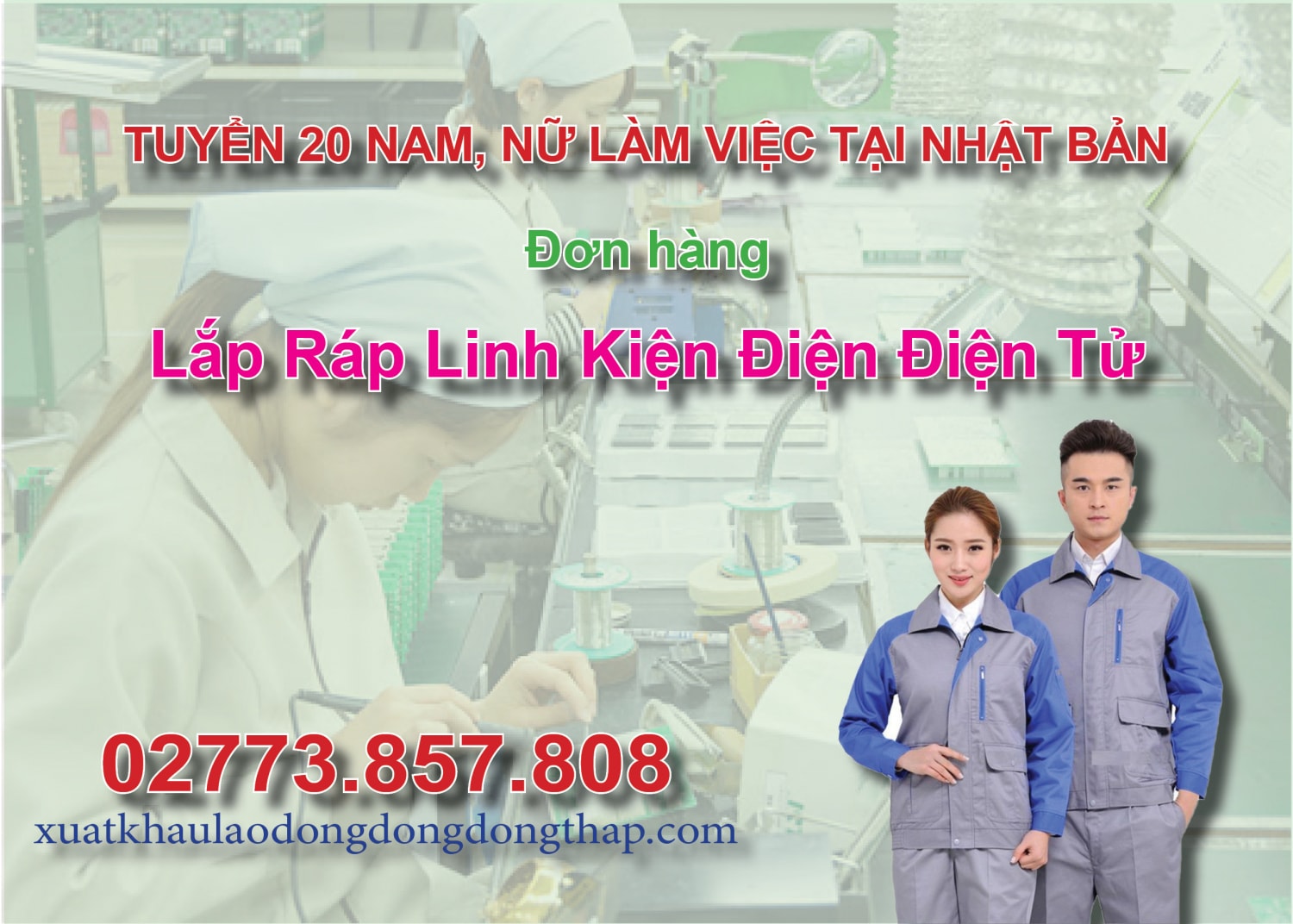 Tuyển 20 nam, nữ làm việc tại Nhật Bản đơn hàng lắp ráp linh kiện điện điện tử