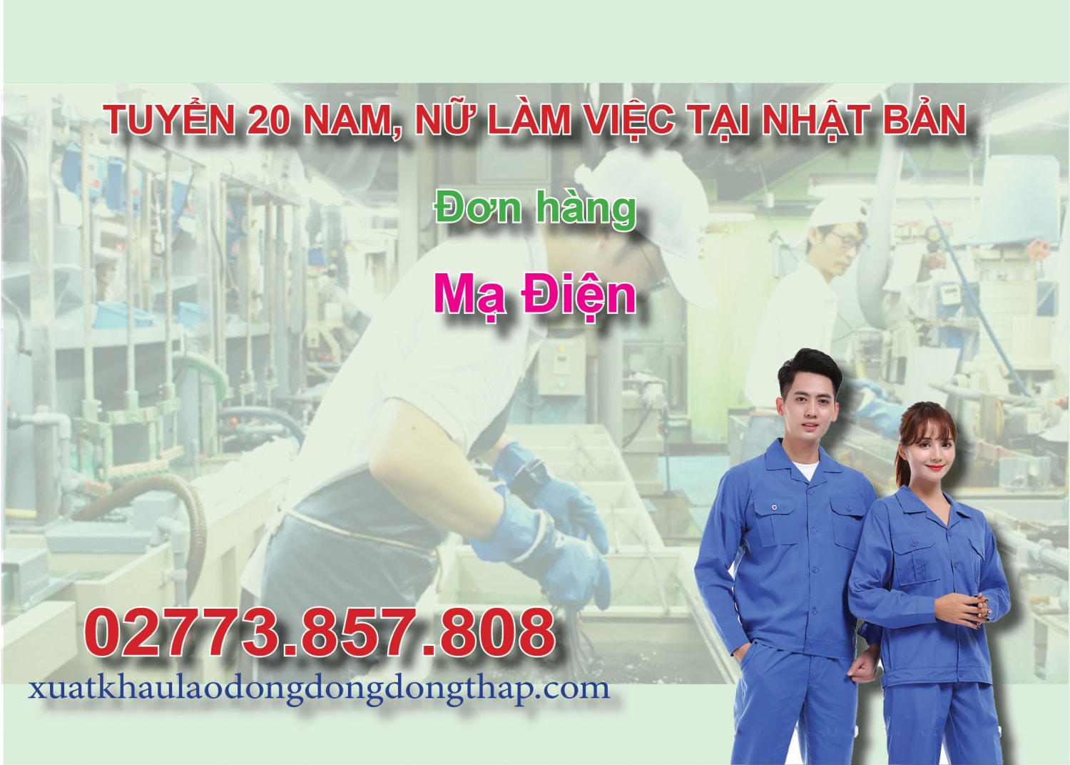 Tuyển 20 nam, nữ làm việc tại Nhật Bản đơn hàng mạ điện