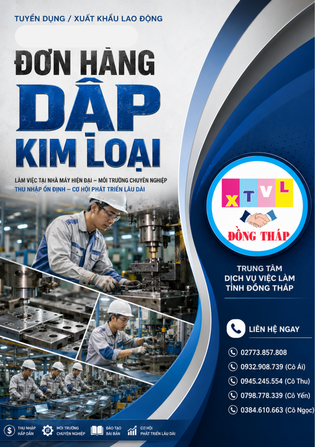 Tuyển gấp 5 nam làm việc tại Nhật Bản đơn hàng Dập kim loại