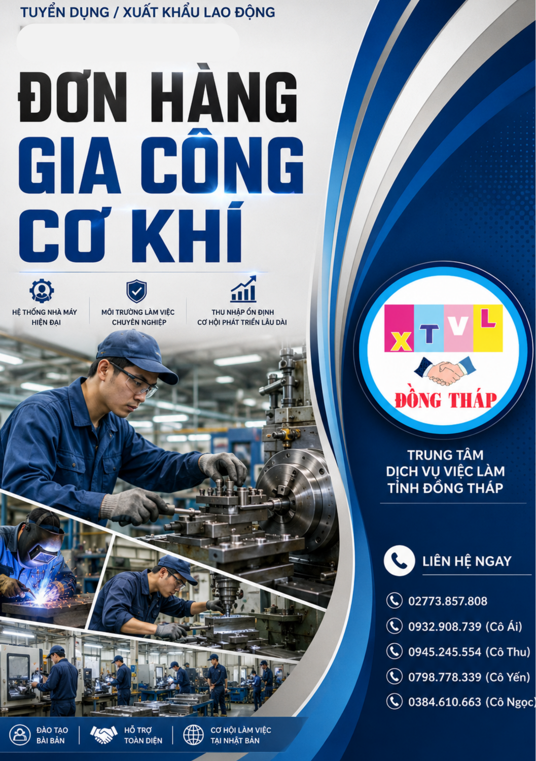 Tuyển gấp 6 nam làm việc tại Nhật Bản đơn hàng Gia công cơ khí