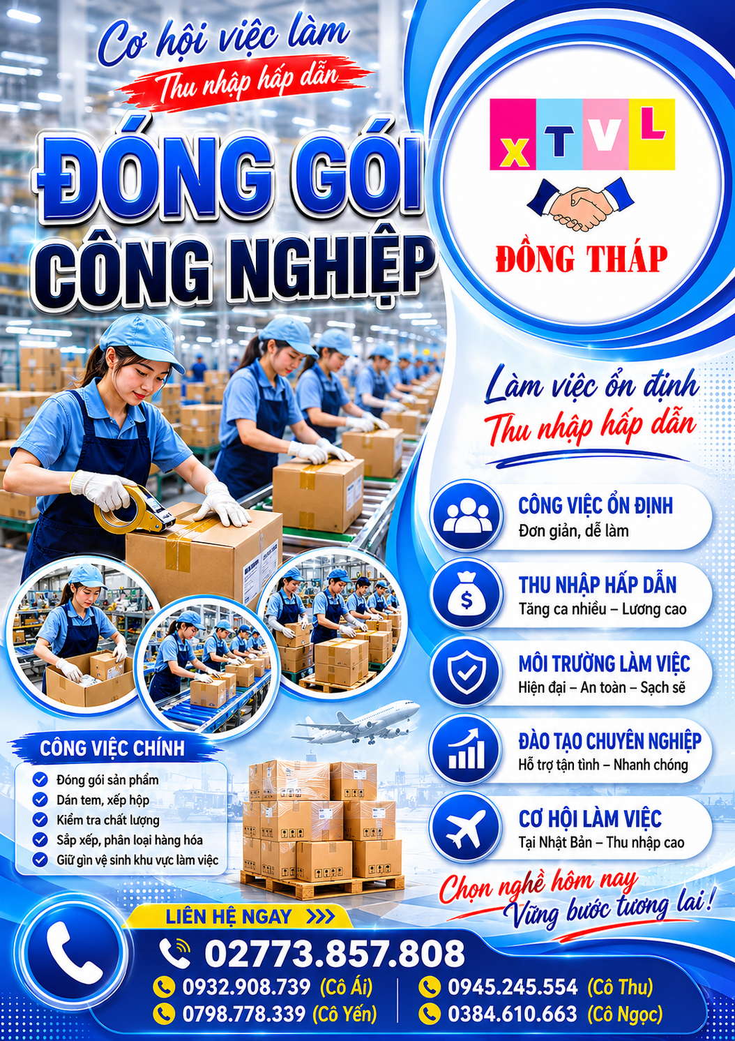 Tuyển gấp 10 nam làm việc tại Nhật Bản đơn hàng Đóng gói công nghiệp