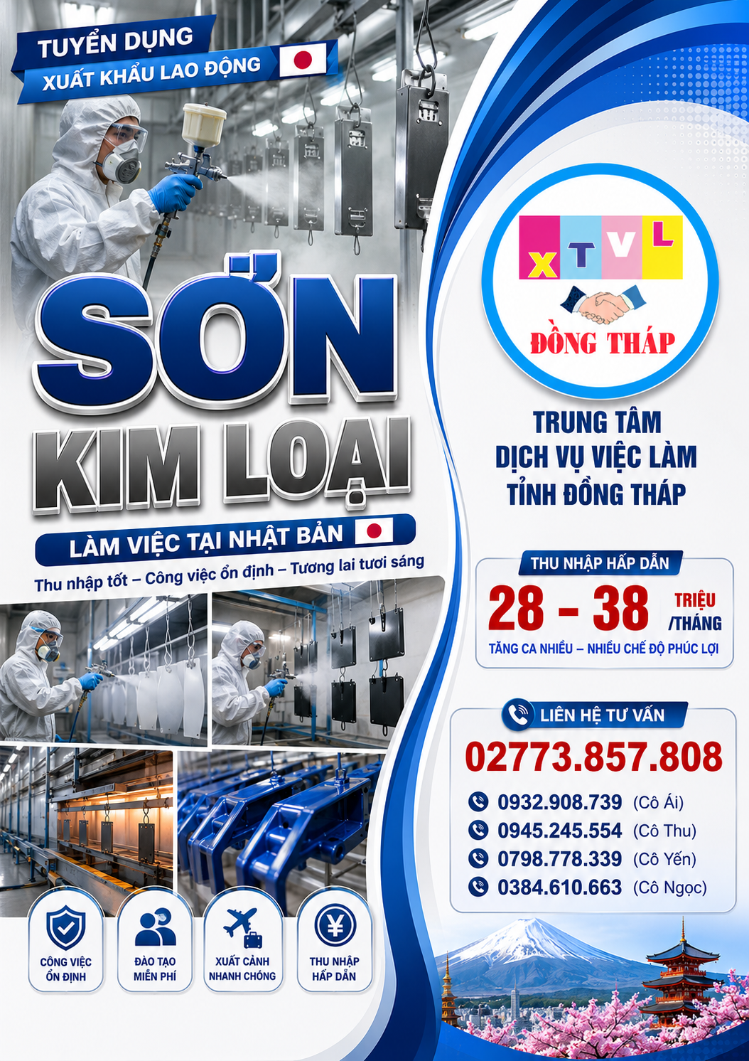 Tuyển gấp 2 nam làm việc tại Nhật Bản đơn hàng Sơn kim loại