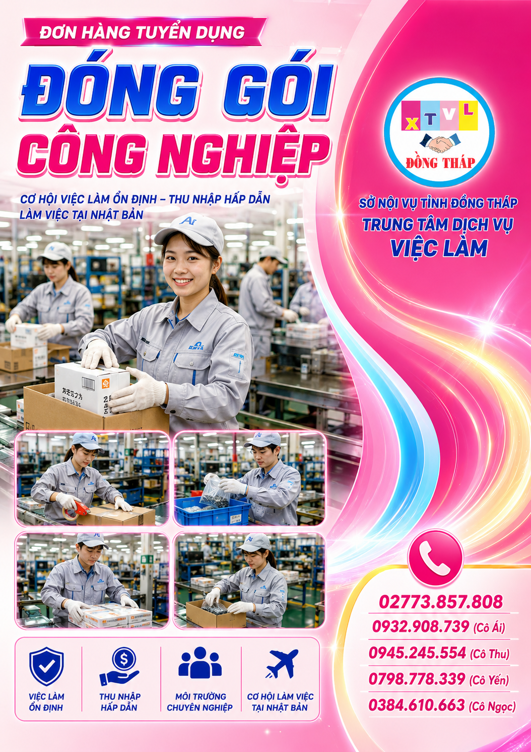 Tuyển gấp 6 nam làm việc tại Nhật Bản đơn hàng Đóng gói công nghiệp