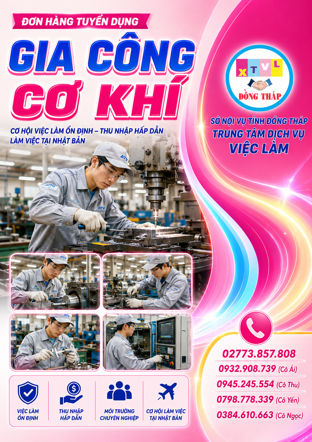 Tuyển gấp 7 nam làm việc tại Nhật Bản đơn hàng Gia công cơ khí