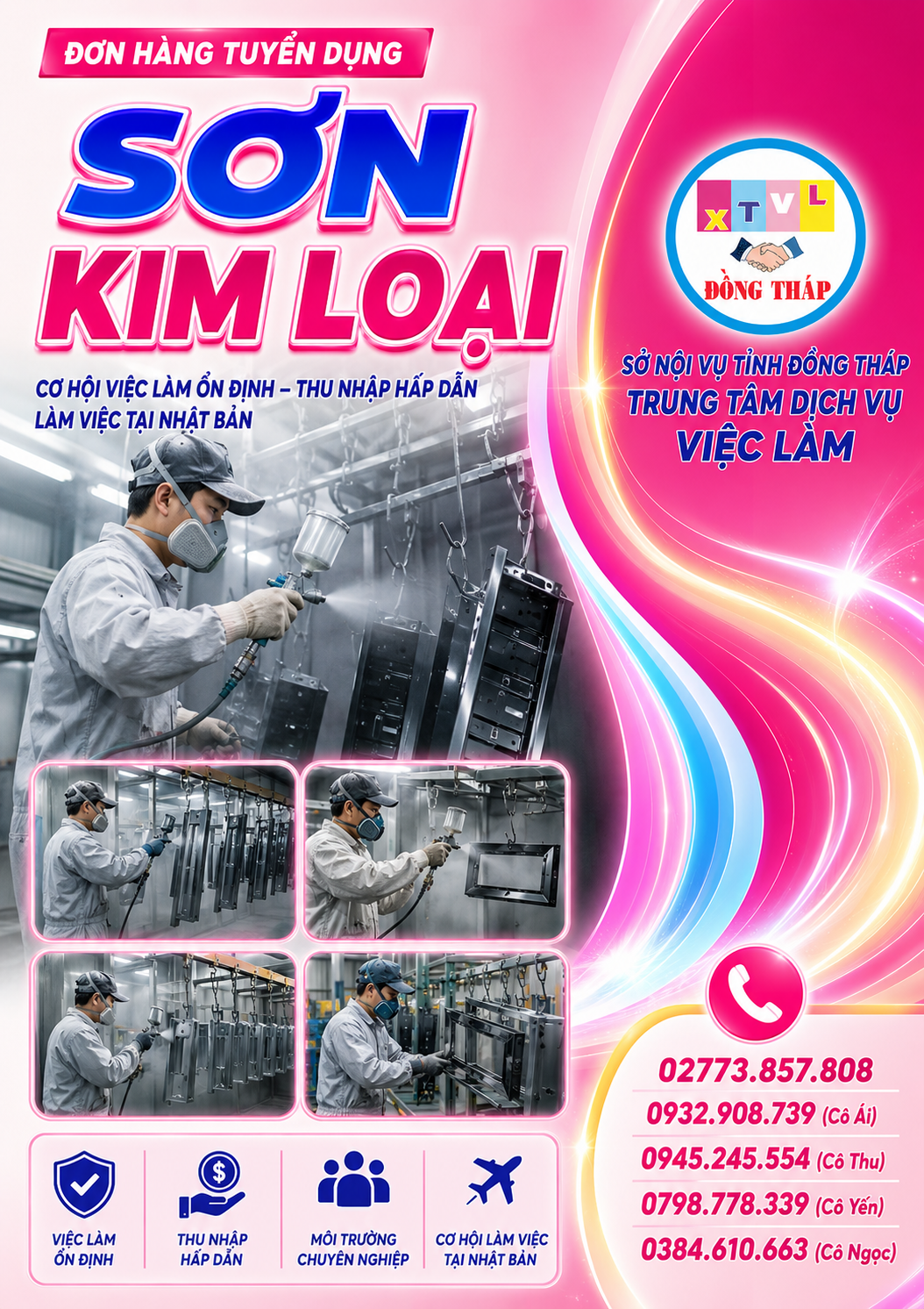 Tuyển gấp 2 nam làm việc tại Nhật Bản đơn hàng Sơn kim loại