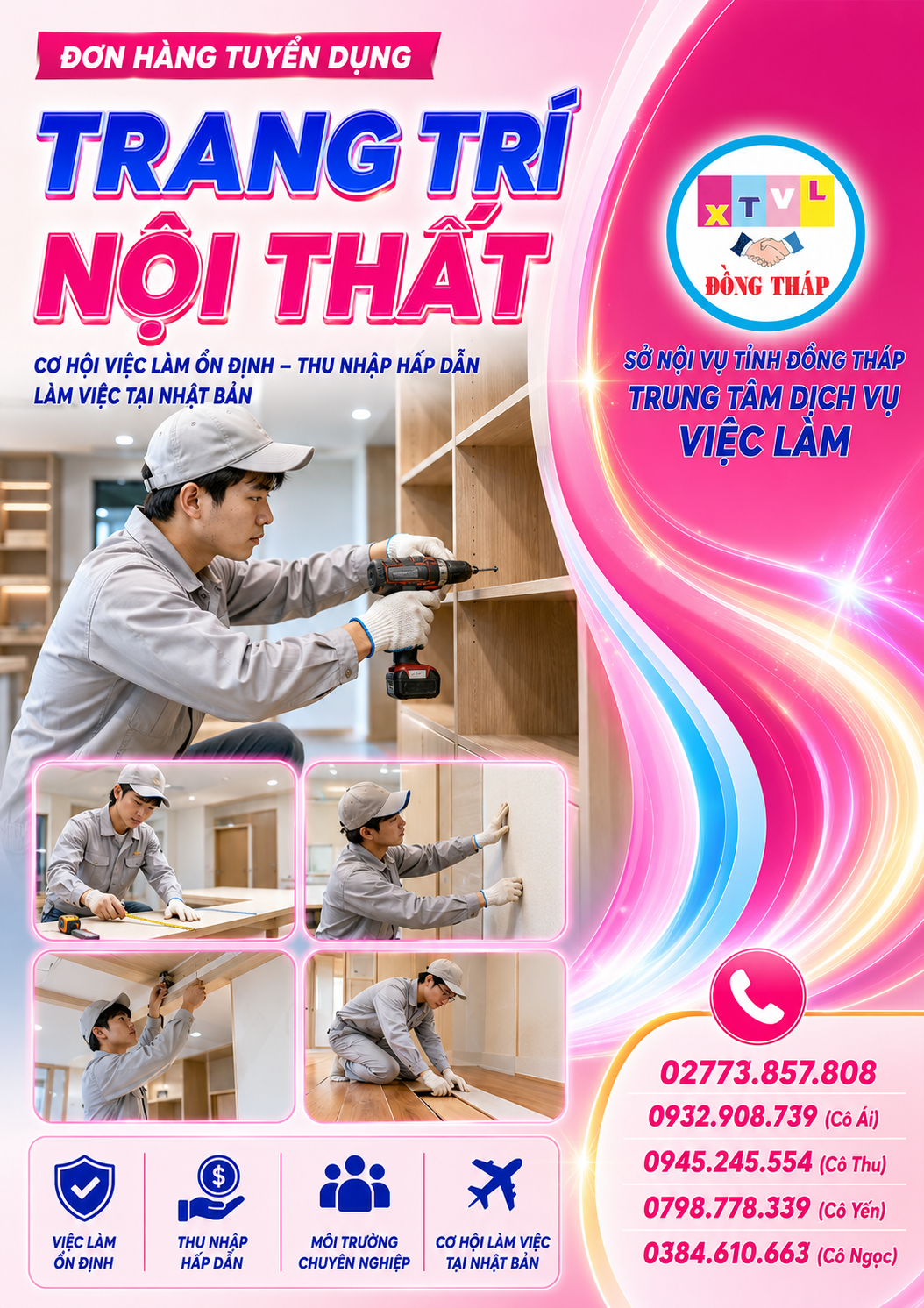 Tuyển gấp 20 nam làm việc tại Nhật Bản đơn hàng Trang trí nội thất