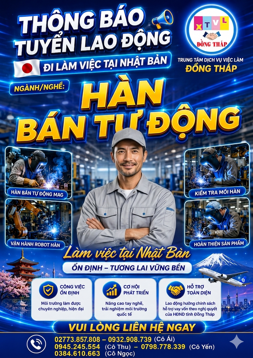 Tuyển gấp 15 nam làm việc tại Nhật Bản đơn hàng Hàn bán tự động