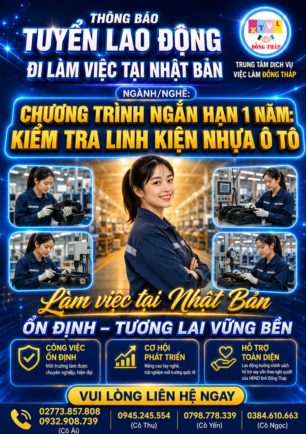 Tuyển gấp 10 nữ làm việc tại Nhật Bản đơn hàng Kiểm tra linh kiện nhựa ô tô