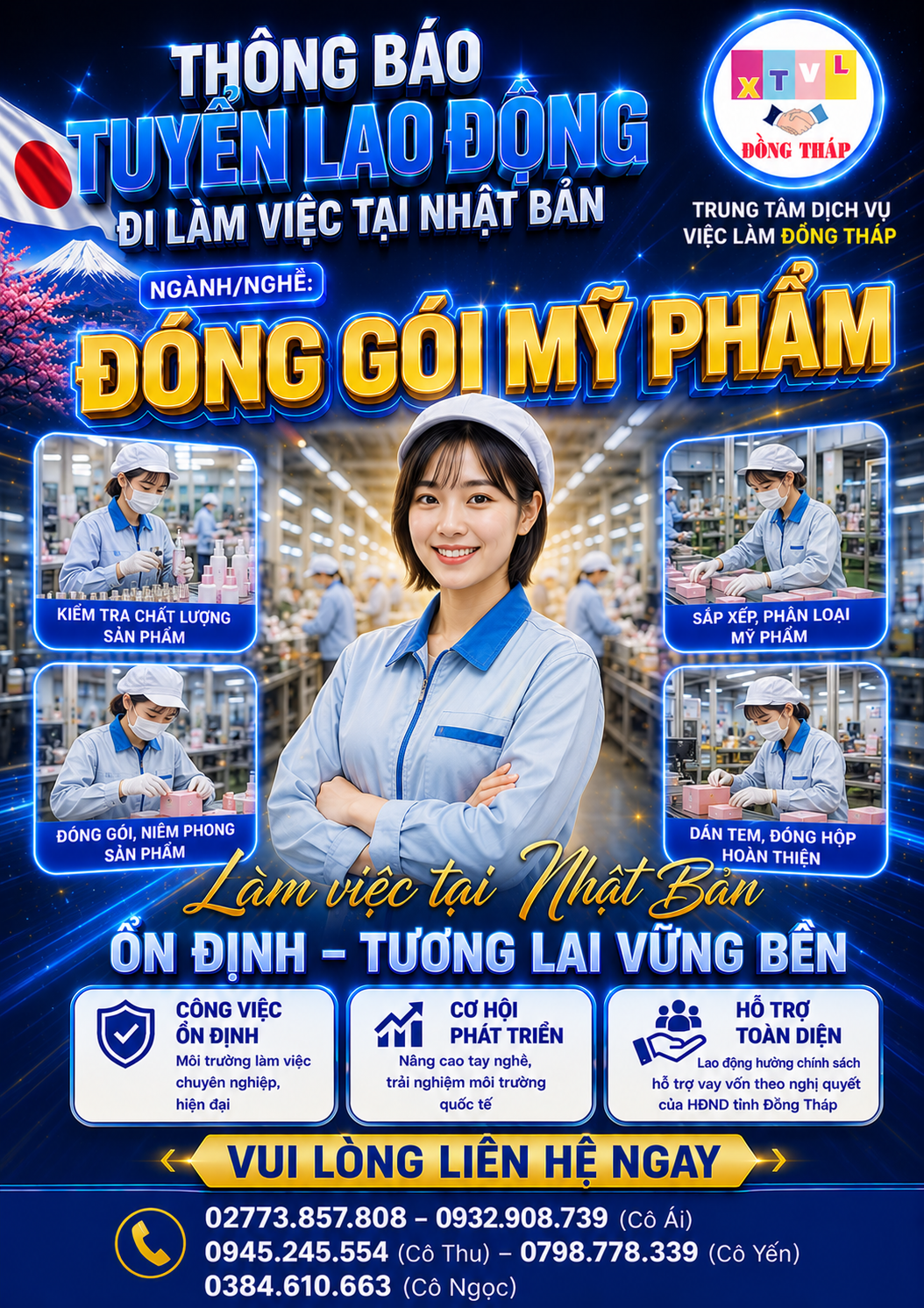 Tuyển gấp 16 nữ làm việc tại Nhật Bản đơn hàng Đóng gói mỹ phẩm