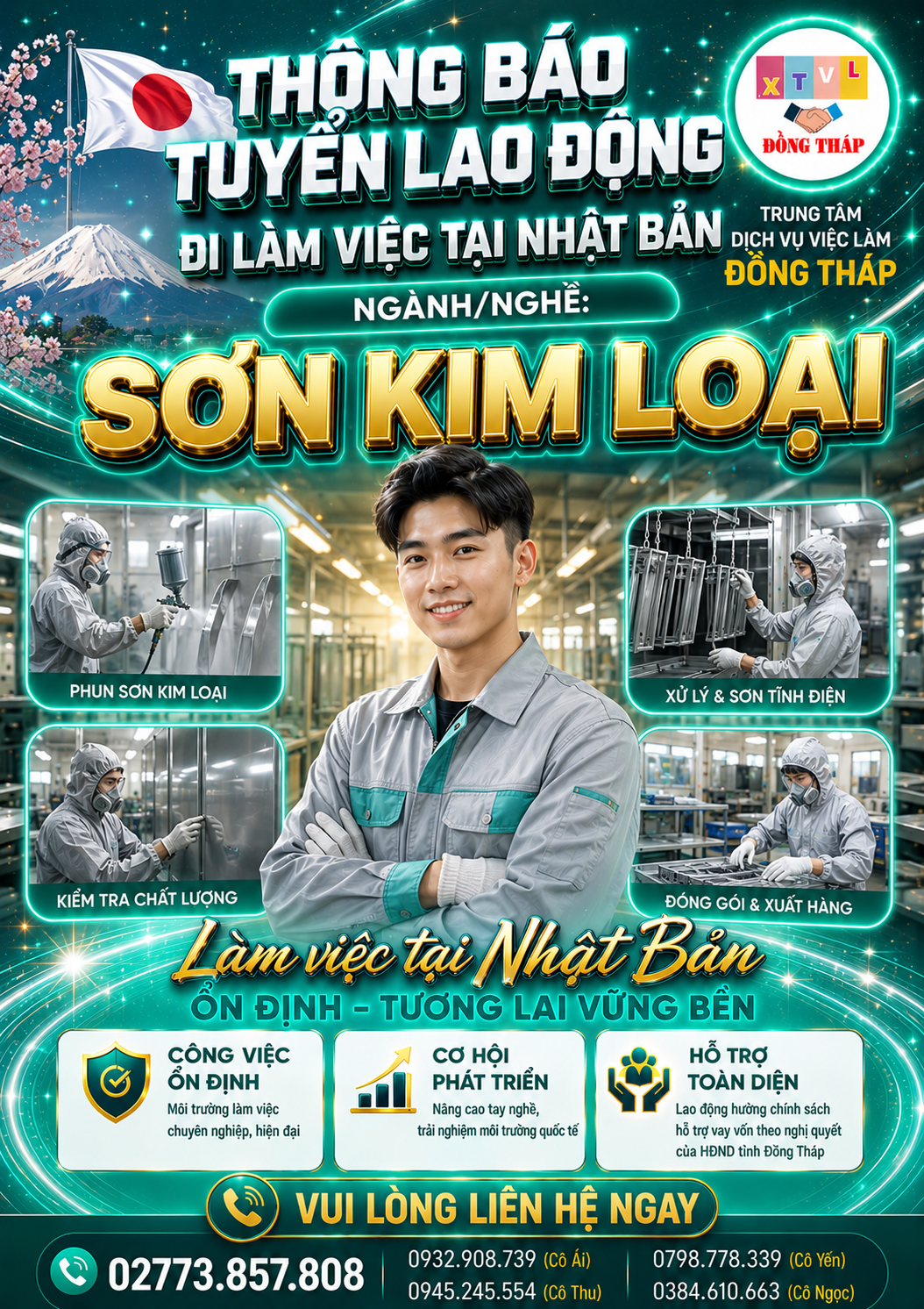 Tuyển gấp 2 nam làm việc tại Nhật Bản đơn hàng Sơn kim loại