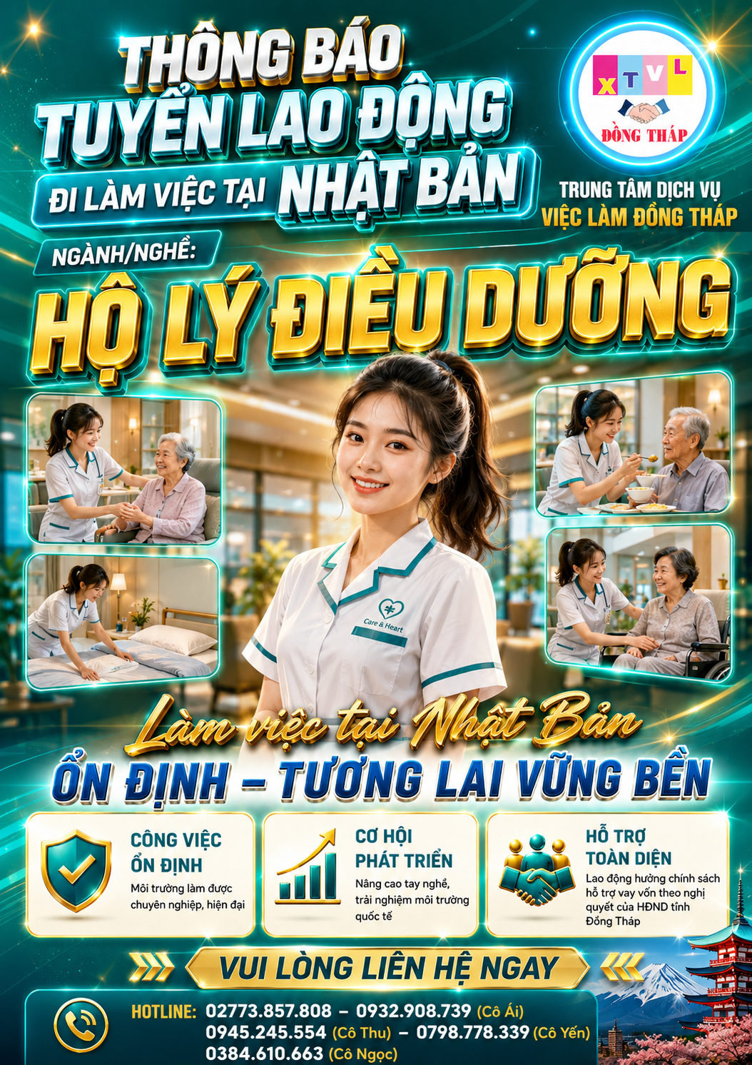 Tuyển gấp 5 nữ làm việc tại Nhật Bản đơn Hộ lý điều dưỡng