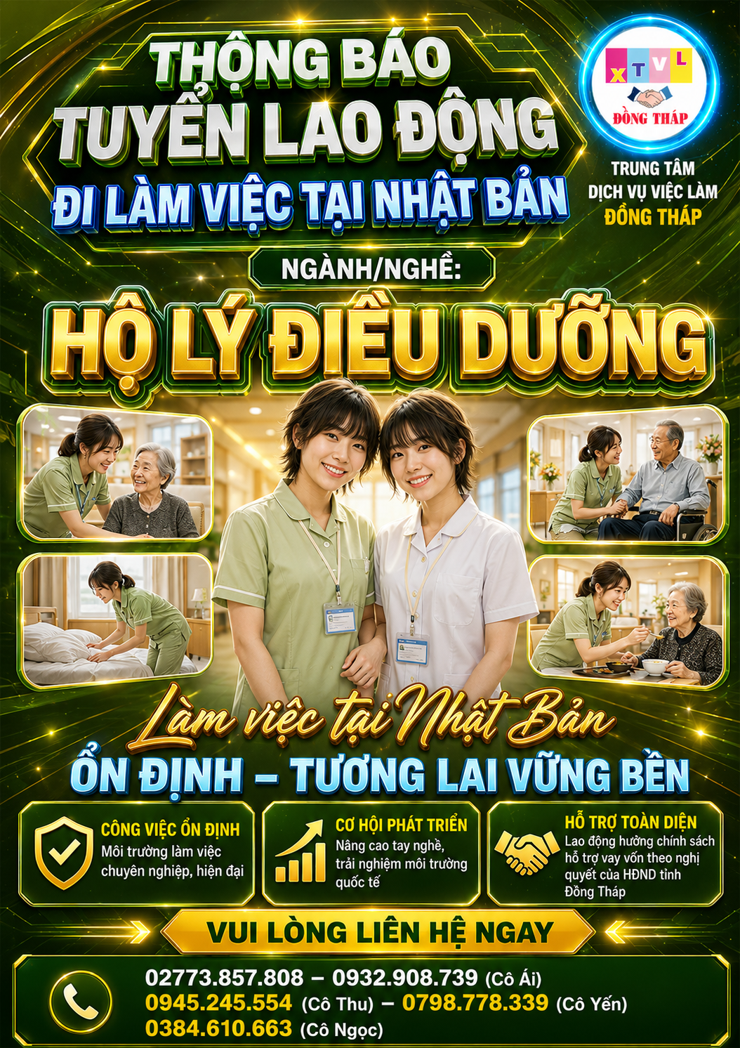 Tuyển gấp 5  nữ làm việc tại Nhật Bản đơn hàng Hộ lý điều dưỡng