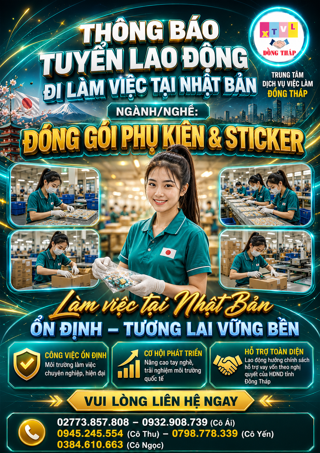 Tuyển gấp 10 nữ làm việc tại Nhật Bản đơn Đóng gói phụ kiện, sticker