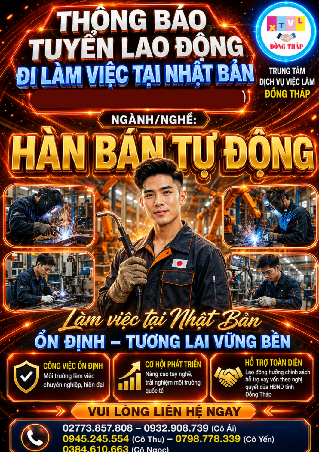 Tuyển gấp 5 nam làm việc tại Nhật Bản đơn Hàn bán tự động