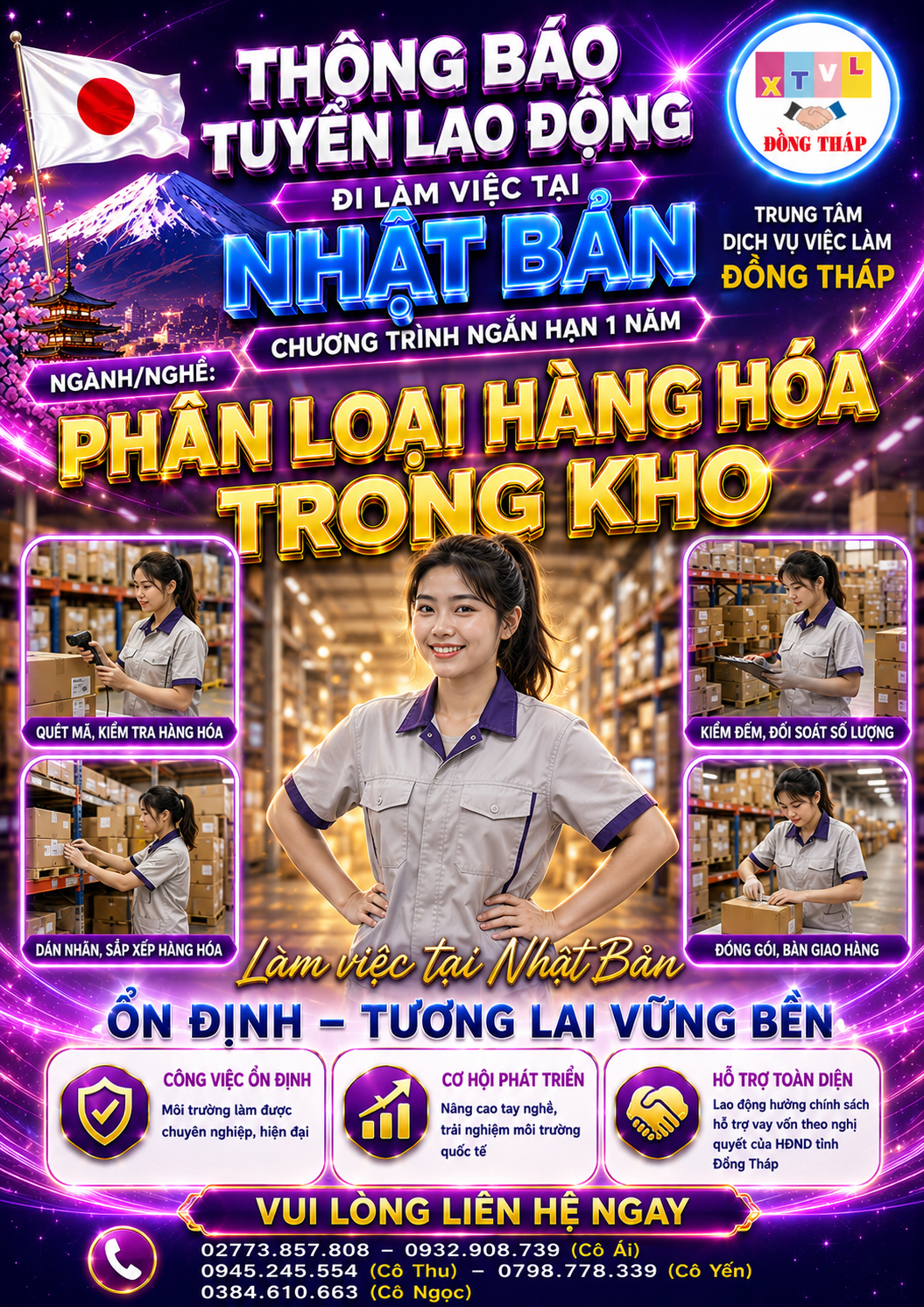 Tuyển gấp 30 nữ làm việc tại Nhật Bản đơn hàng Phân loại thực phẩm trong kho