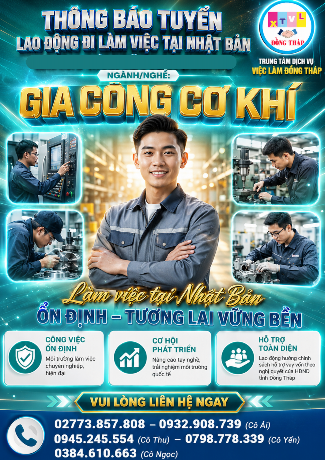 Tuyển gấp 10 nam làm việc tại Nhật Bản đơn hàng Gia công cơ khí