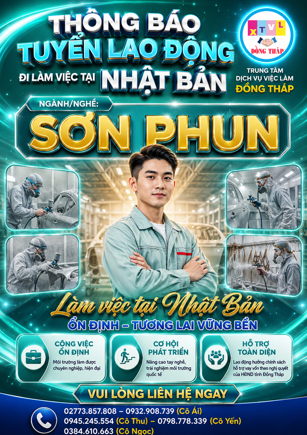 Tuyển gấp 3 nam làm việc tại Nhật Bản đơn Sơn phun