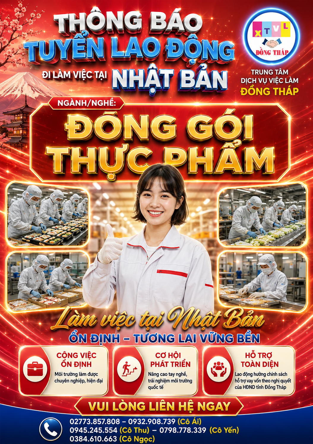 Tuyển gấp 10 nữ làm việc tại Nhật Bản đơn Đóng gói thực phẩm