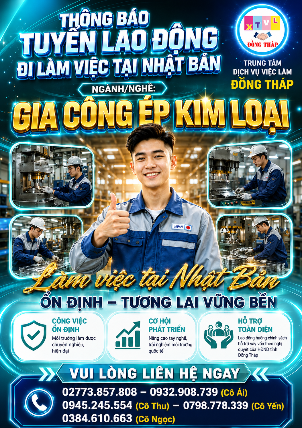 Tuyển gấp 5 nam làm việc tại Nhật Bản đơn Gia công ép kim loại