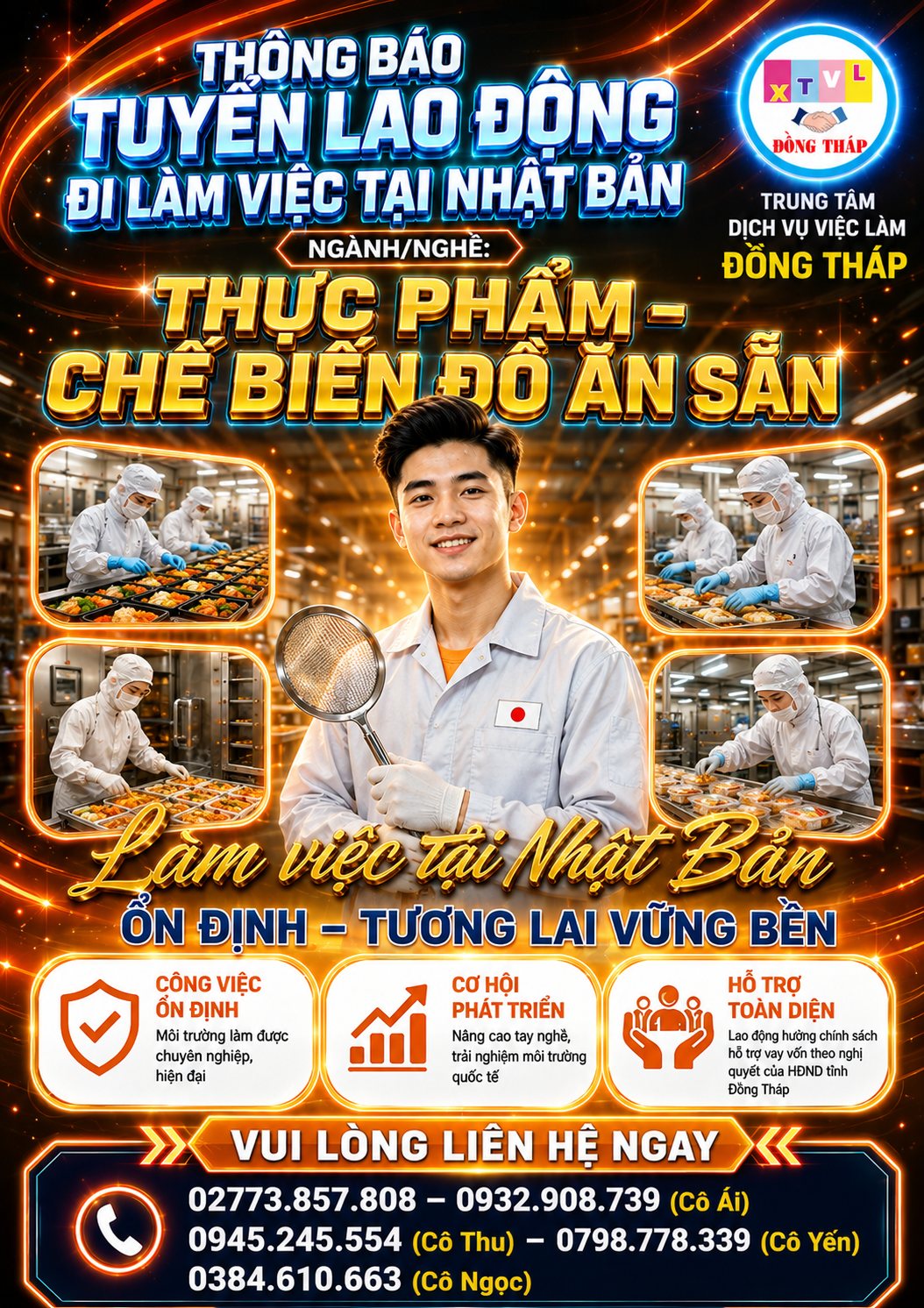 Tuyển gấp 2 nam làm việc tại Nhật Bản đơn hàng Thực phẩm- chế biến đồ ăn sẵn