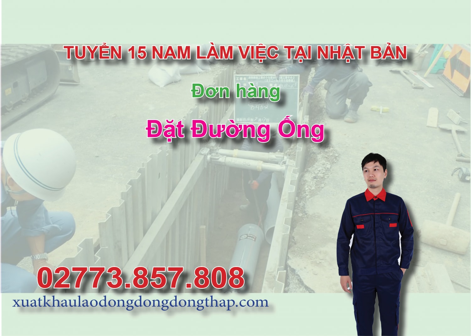 Tuyển 15 nam làm việc tại Nhật Bản đơn hàng đặt đường ống