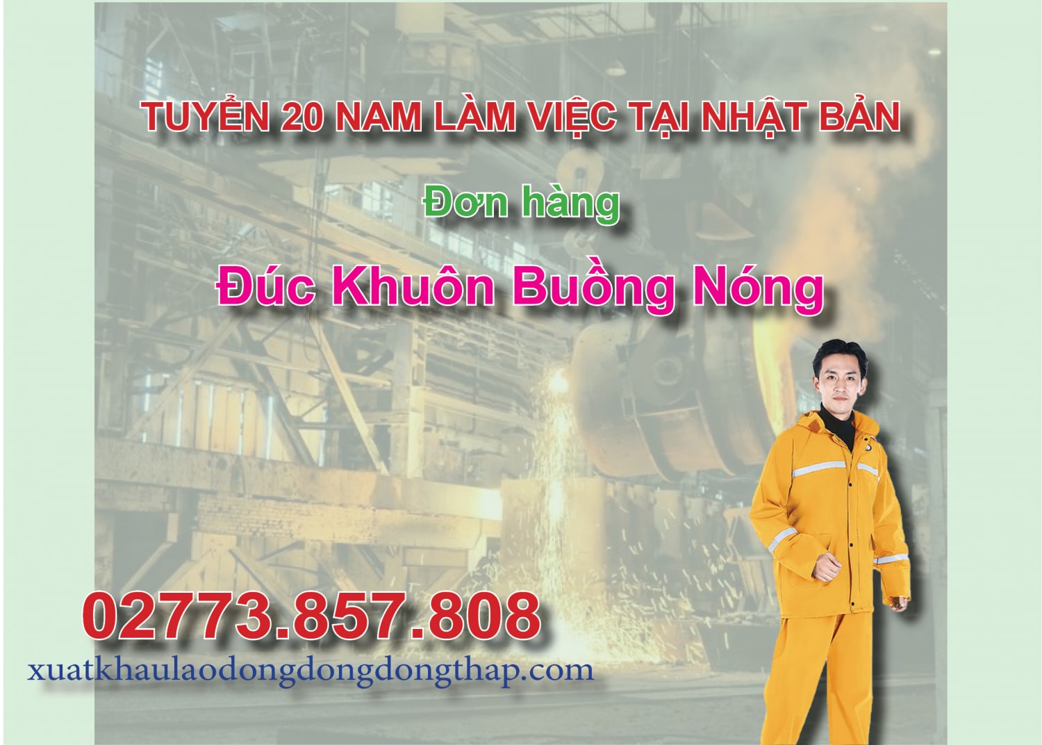 Tuyển 20 nam làm việc tại Nhật Bản đơn hàng đúc khuôn buồng nóng