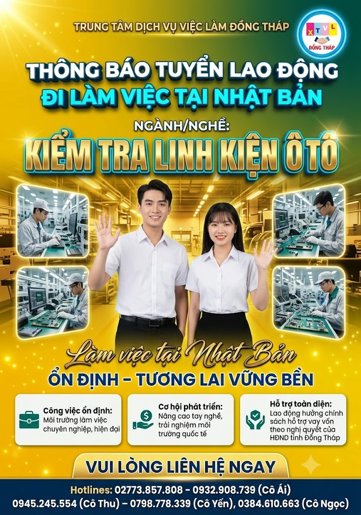 Tuyển gấp 10 nam  nữ làm việc tại Nhật Bản đơn hàng Kiểm tra linh kiện ô tô
