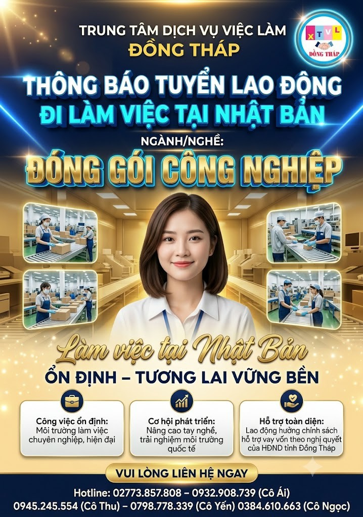 Tuyển gấp 10 nữ làm việc tại Nhật Bản đơn hàng Đóng gói công nghiệp