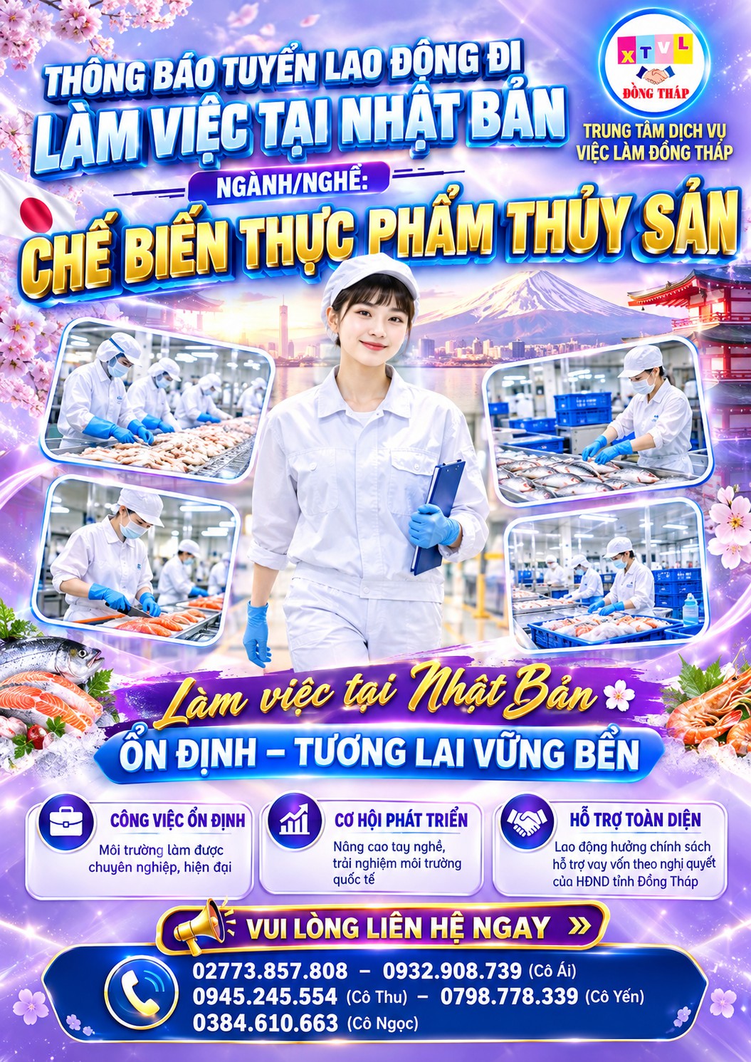 Tuyển gấp 50 nữ làm việc tại Nhật Bản đơn hàng Chế biến thuỷ sản