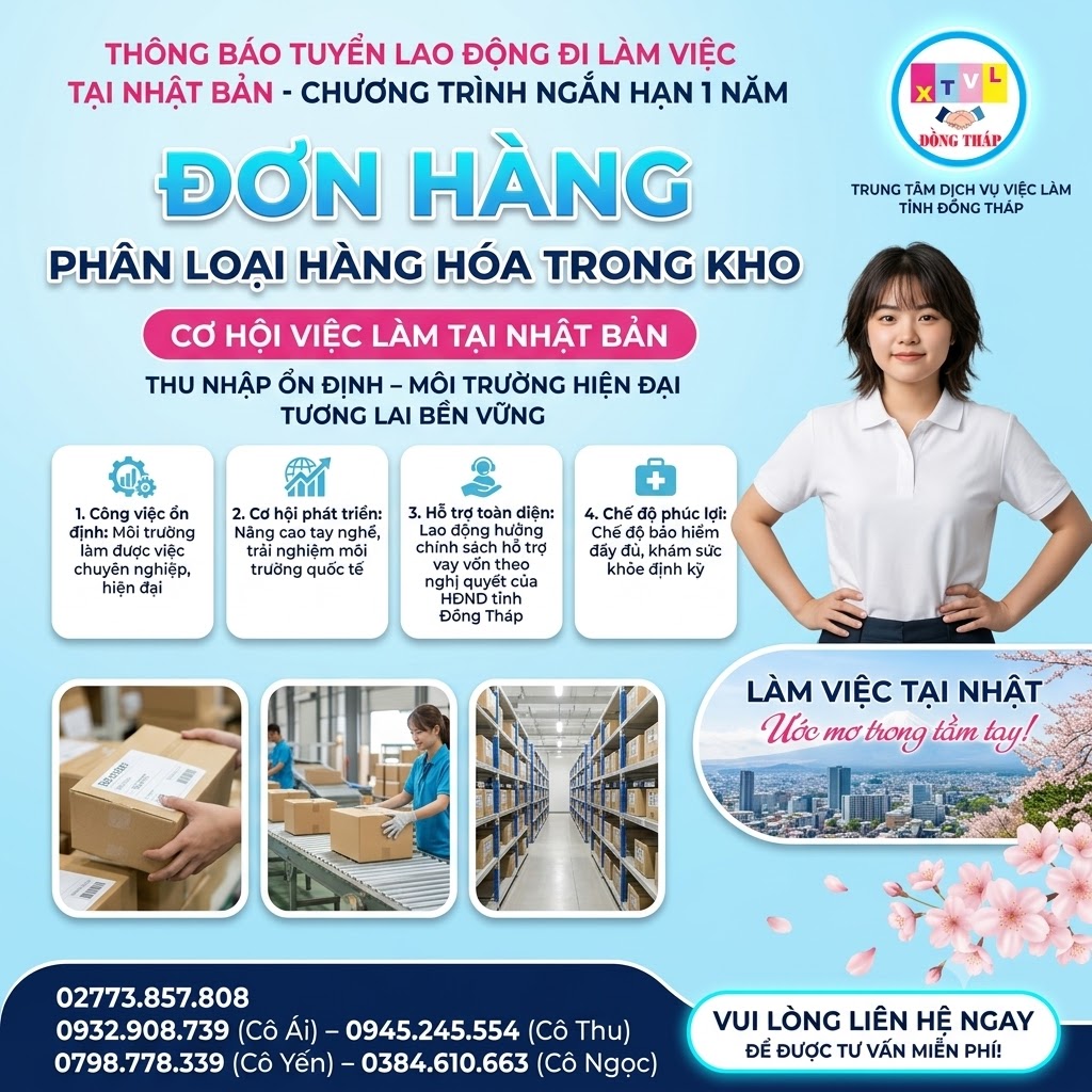 Tuyển gấp  30 nữ làm việc tại Nhật Bản đơn hàng Phân loại thực phẩm trong kho