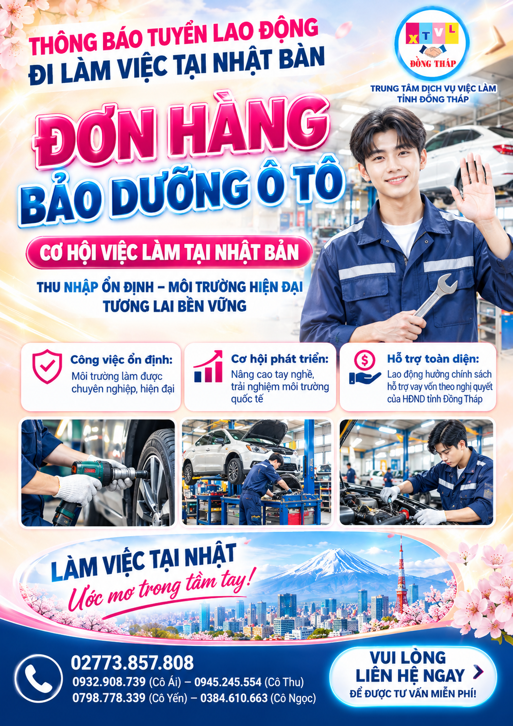 Tuyển gấp 5 nam làm việc tại Nhật Bản đơn Bảo đưỡng ô tô