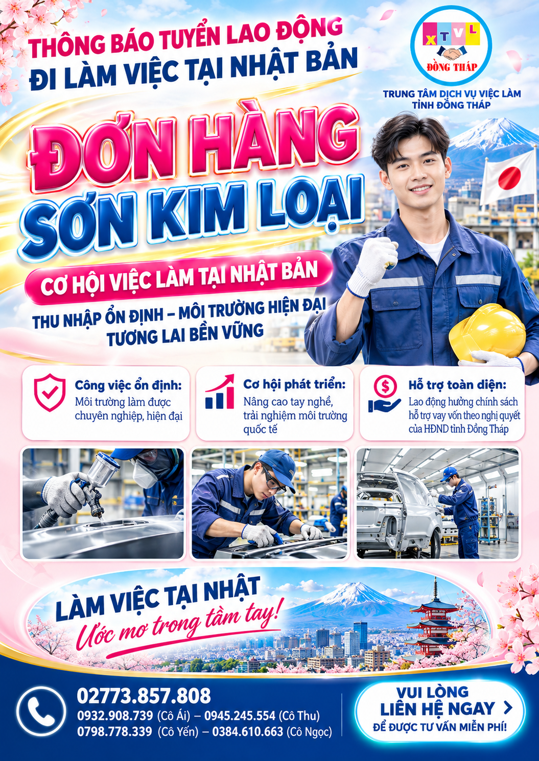 Tuyển gấp 3 nam làm việc tại Nhật Bản đơn hàng Sơn kim loại